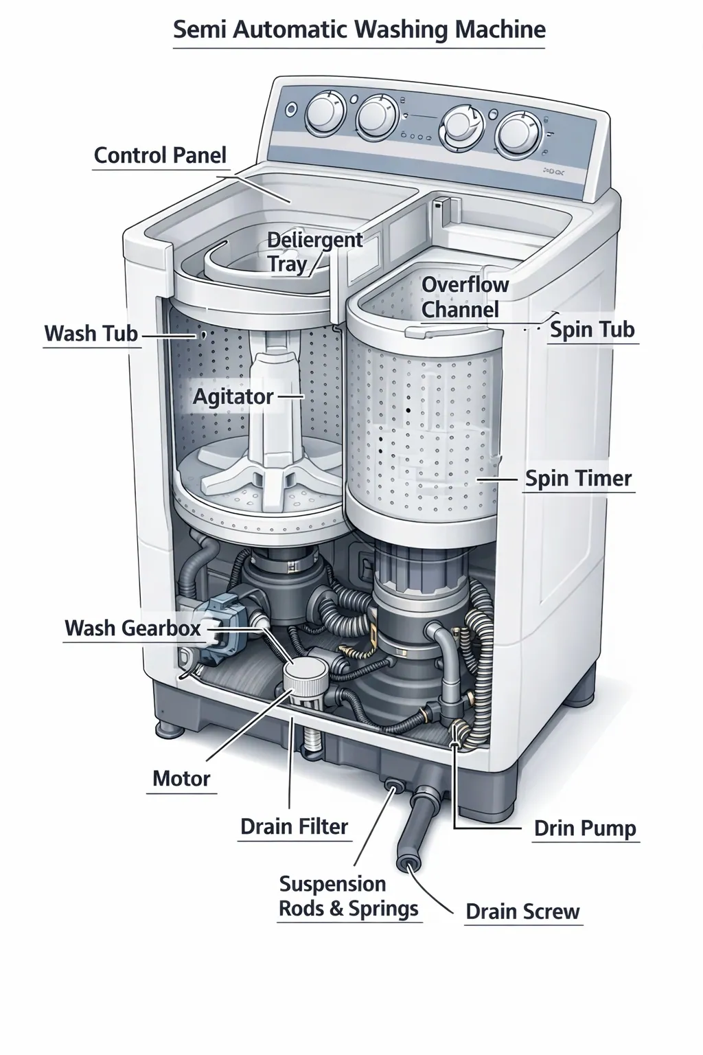 Diagram of Semi Automatic Washing Machine